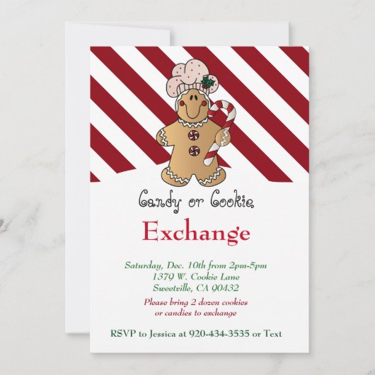 Candy Cane Gingerbrot Cookie & Candy Exchange Einladung (Vorderseite)