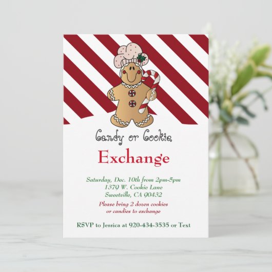 Candy Cane Gingerbrot Cookie & Candy Exchange Einladung (Stehend Vorderseite)