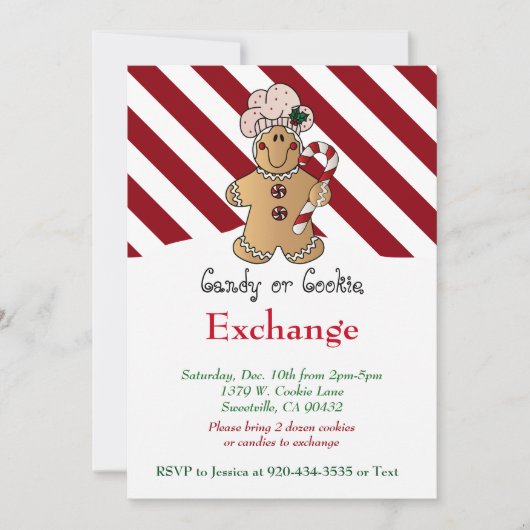 Candy Cane Gingerbrot Cookie & Candy Exchange Einladung (Vorderseite)