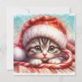 Candy Cane Gray Kitten Weihnachtskarte Feiertagskarte