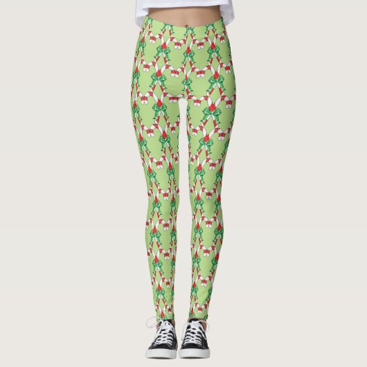 Candy Cane Green Christmas Leggings (Vorderseite)