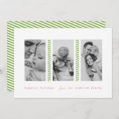 Candy Cane Green Drei-Foto-Ferienkarte Ankündigung (Vorne/Hinten)