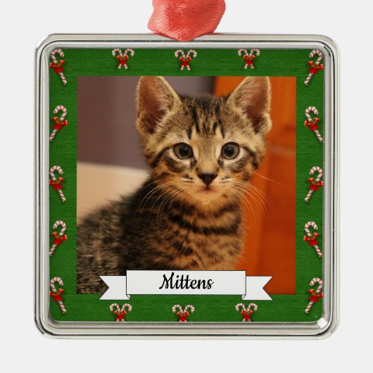 Candy Cane Green Frame individuell anpassbare Kitt Ornament Aus Metall (Vorne)