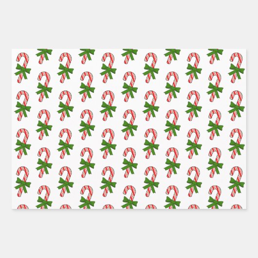 Candy Cane Green Ribbons Drawings Christmas Geschenkpapier Set (Vorderseite)