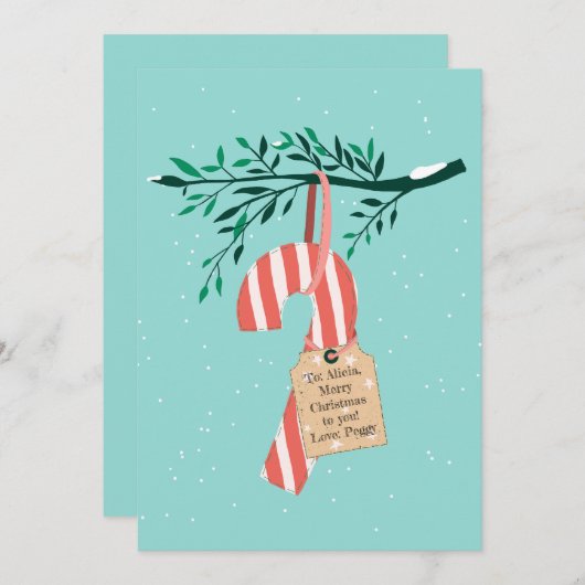 Candy Cane Greetings Feiertagskarte (Vorne/Hinten)