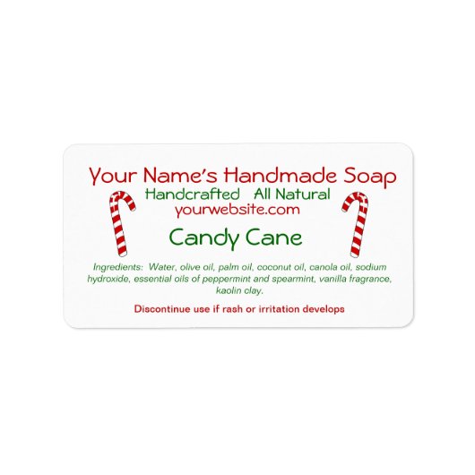 Candy Cane Handmade Christmas Soap Labels Template Adressaufkleber (Vorne)