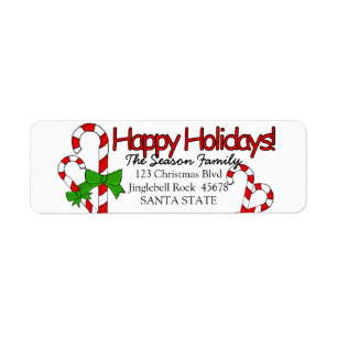 Candy Cane Happy Holidays Adressetikett