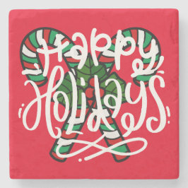 Candy Cane Happy Holidays Steinuntersetzer