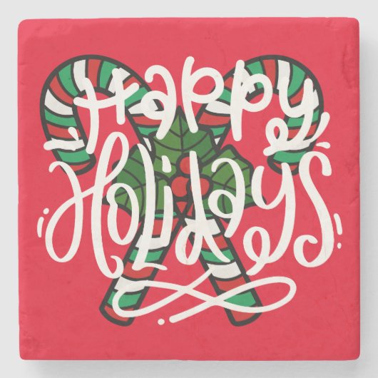 Candy Cane Happy Holidays Steinuntersetzer (Vorderseite)