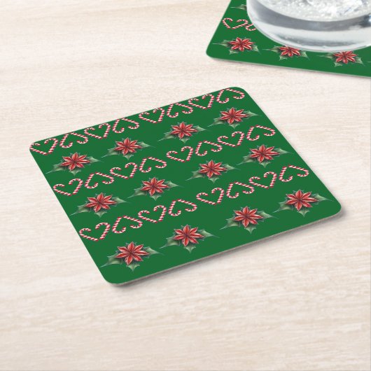 Candy Cane Heart and Holly Pattern – Festive Chris Rechteckiger Pappuntersetzer (angewinkelt)