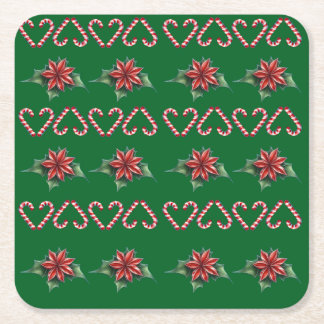 Candy Cane Heart and Holly Pattern – Festive Chris Rechteckiger Pappuntersetzer