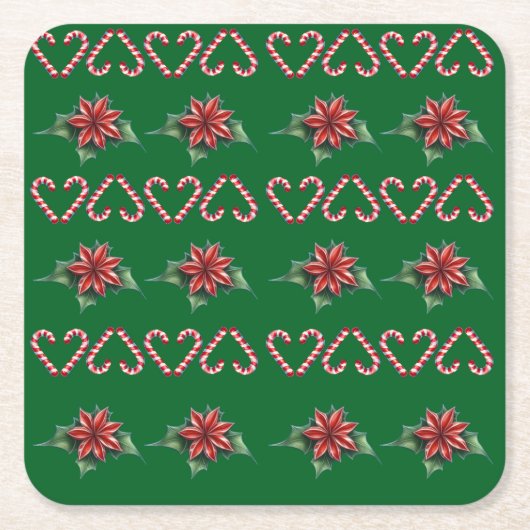 Candy Cane Heart and Holly Pattern – Festive Chris Rechteckiger Pappuntersetzer (Vorderseite)