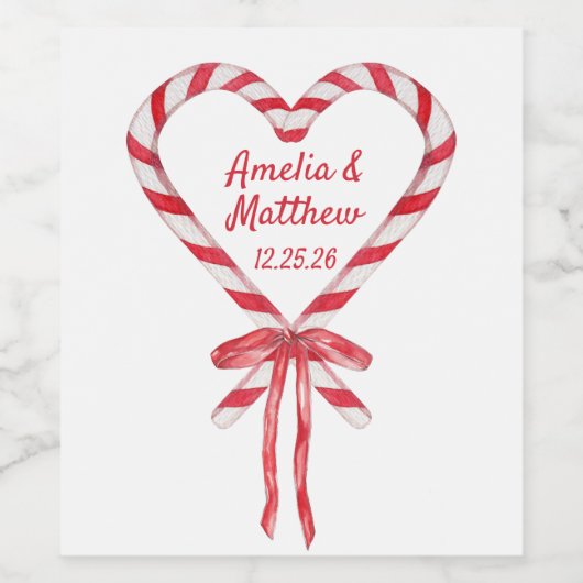 Candy Cane Heart & Bow | Custom Christmas Weinetikett (Einzelnes Label)