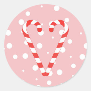 Candy Cane Heart Christmas Classic Round Sticker