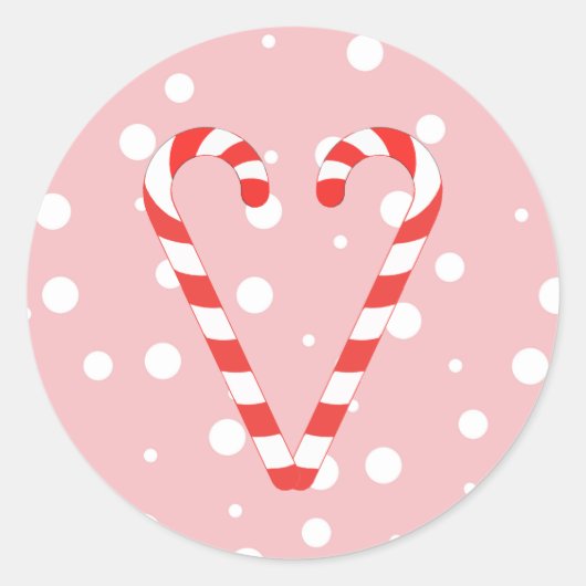 Candy Cane Heart Christmas Classic Round Sticker (Vorderseite)