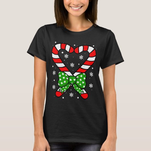 Candy Cane Heart Coquette Bow Christmas Toddler Ki T-Shirt (Vorderseite)