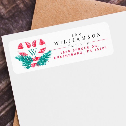 Candy Cane Heart Green Pine Christmas Wappen