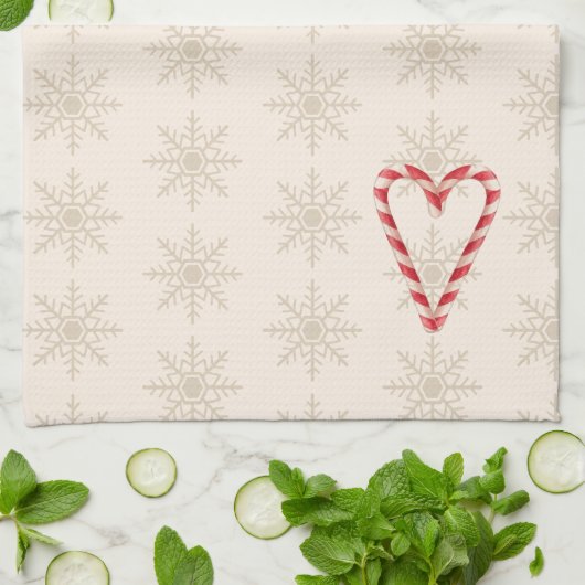 Candy Cane Heart Illustration Snowflake Pattern Geschirrtuch (Gefaltet)