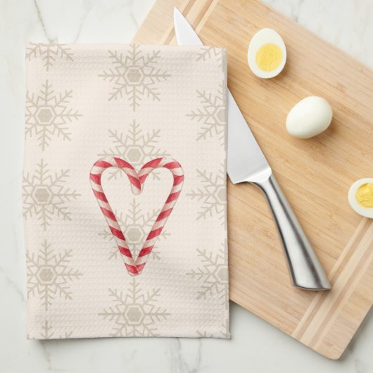 Candy Cane Heart Illustration Snowflake Pattern Geschirrtuch (Viertel Falte)
