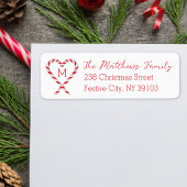 Candy Cane Heart Monogram Christmas Rücksendeadres