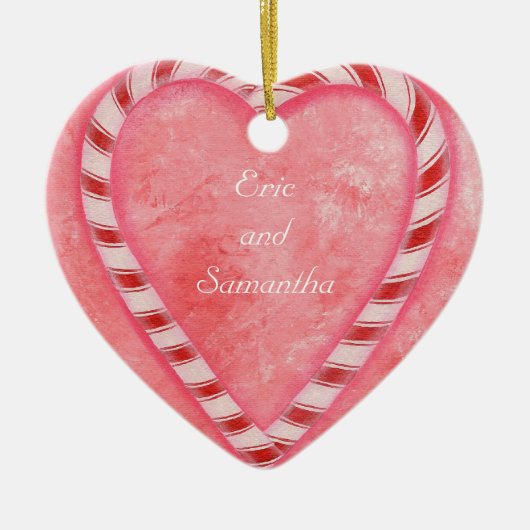Candy Cane Heart Wedding Ornament, Personalisiert Keramikornament (Vorne)