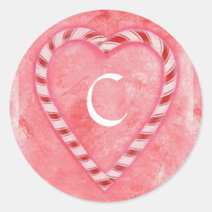 Candy Cane Heart Wedding Siegel, Monogram Stickers