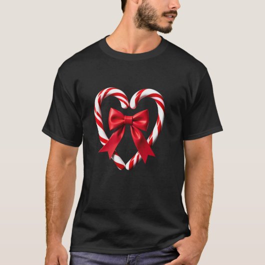 Candy Cane Heart with Pom Poms and Red Bow Fun Des T-Shirt (Vorderseite)