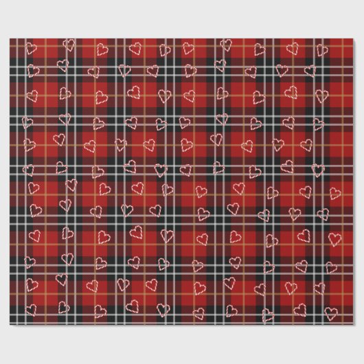 Candy Cane Hearts and Snowflakes On Plaid Geschenkpapier (Flach)