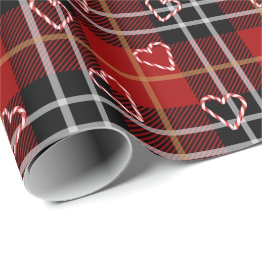Candy Cane Hearts and Snowflakes On Plaid Geschenkpapier (Rolleneckpunkt)