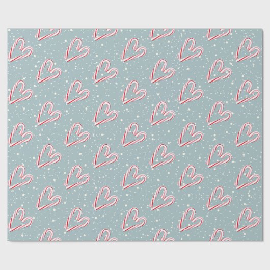 Candy Cane Herz auf Schneeflocken Geschenkpapier (Flach)