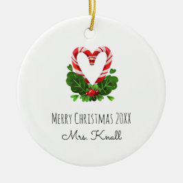Candy Cane Herz Merry Weihnachtsjahr LEHRER Name Keramik Ornament