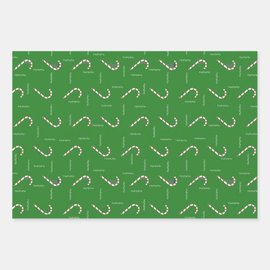 Candy Cane HoHoHo Green Red Christmas Holiday Geschenkpapier Set (Vorderseite)
