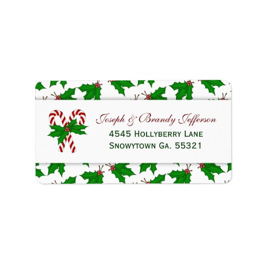 Candy Cane & Holly Address Labels Adressaufkleber (Vorne)