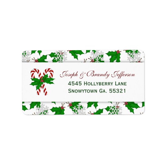 Candy Cane & Holly Address Labels Adressaufkleber (Vorne)