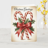 Candy Cane & Holly Bow Christmas Karte (Gelbe Blume)