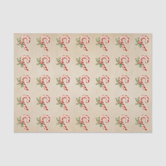 Candy Cane Holly Christmas Tissue Paper Seidenpapier (Vorderseite)
