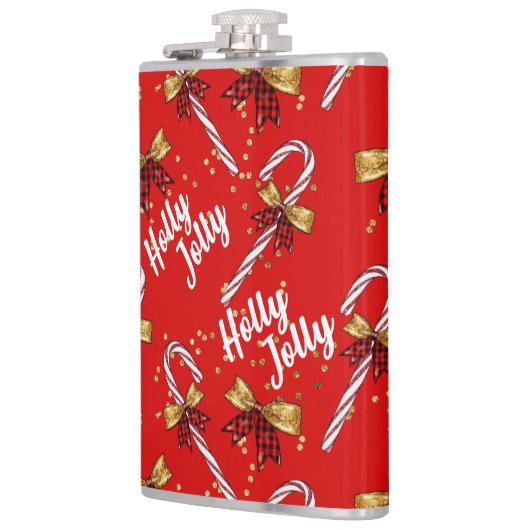 Candy Cane Holly Jolly Modernes Festival Flachmann (Links)