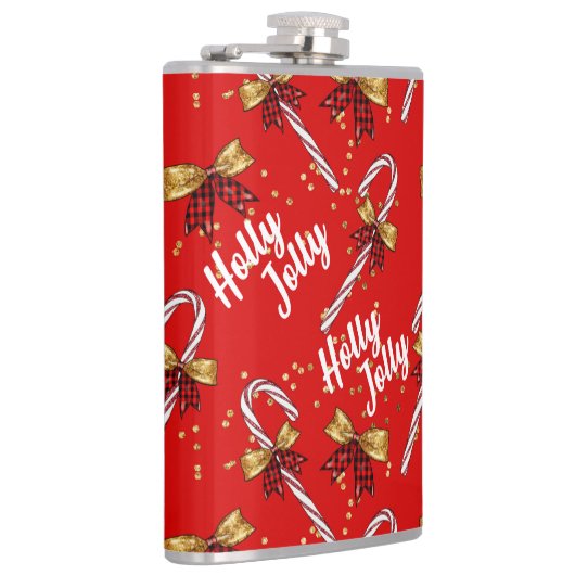 Candy Cane Holly Jolly Modernes Festival Flachmann (Rechts)