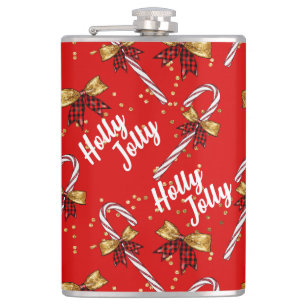 Candy Cane Holly Jolly Modernes Festival Flachmann