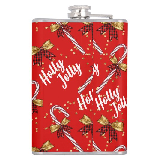 Candy Cane Holly Jolly Modernes Festival Flachmann (Rückseite)