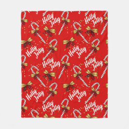 Candy Cane Holly Jolly Modernes Festival Fleecedecke