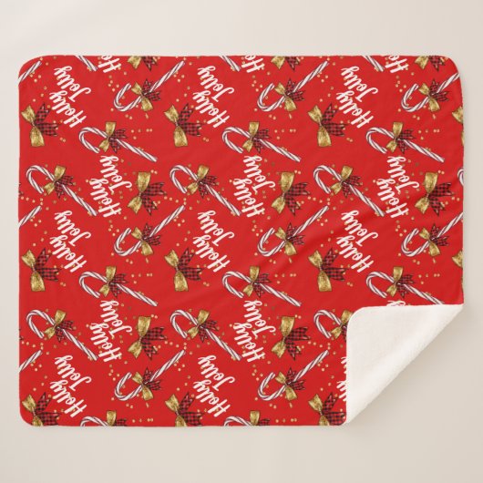 Candy Cane Holly Jolly Modernes Festival Sherpadecke (Vorderseite (Horizontal))