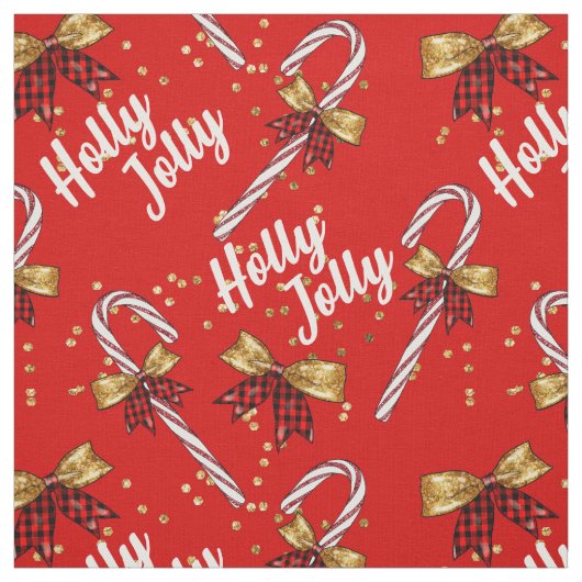 Candy Cane Holly Jolly Modernes Festival Stoff (Muster)