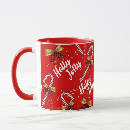 Candy Cane Holly Jolly Modernes Festival Tasse (Links)
