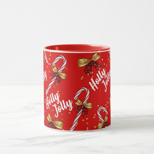 Candy Cane Holly Jolly Modernes Festival Tasse (Zentrum)