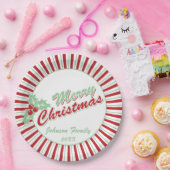 Candy Cane Holly | Kundenspezifische Weihnachtspap Pappteller (Party)