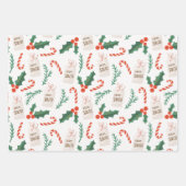 Candy Cane Holly Pattern Niedlicher Urlaub Weihnac Geschenkpapier Set (Vorderseite)