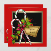 Candy Cane Holly Red Christmas Party Einladung (Vorne/Hinten)