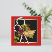 Candy Cane Holly Red Christmas Party Einladung (Stehend Vorderseite)