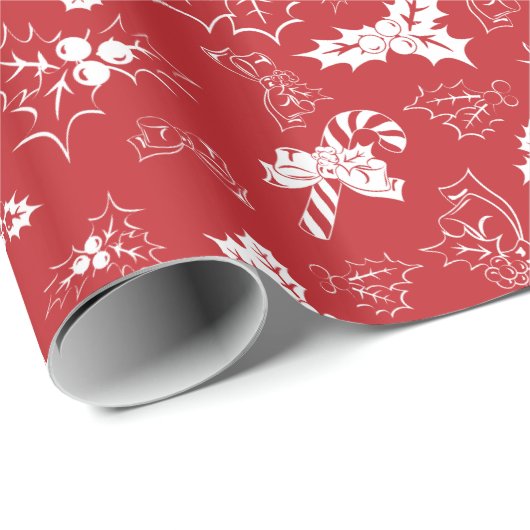 Candy Cane Holly | Red Christmas Wrapping Paper Geschenkpapier (Rolleneckpunkt)